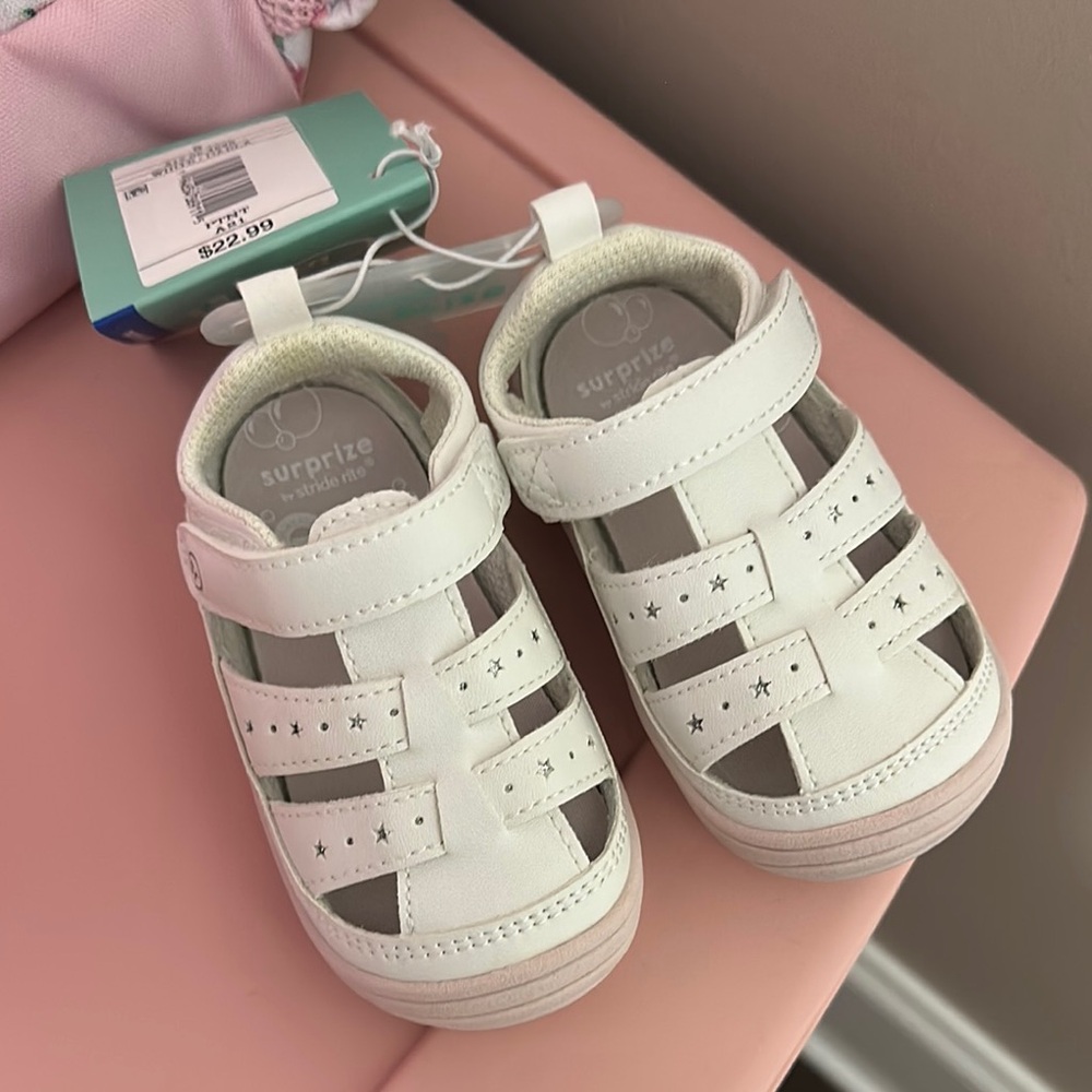 Stride Rite White Sandals with Velcro Closure